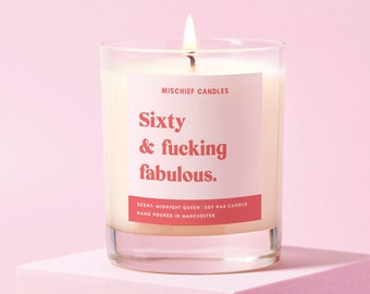 60th Birthday Gift | Funny 60th Birthday Gift | Clear Glass Soy Wax Candle | Sixty & Fabulous