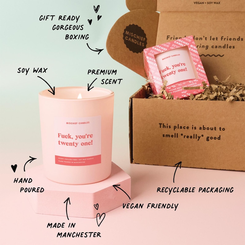 Funny 21st Birthday Gift Fuck You're Twenty One Soy Wax Candle image 2