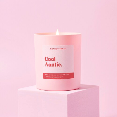 Auntie Reveal Gift - Cool Auntie Candle - Pregnancy Announcement, New Auntie Gift, Pink Soy Wax