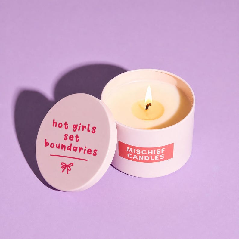 Funny Self Care Gift - Hot Girls Set Boundaries - Pink Tin Container Candle image 1
