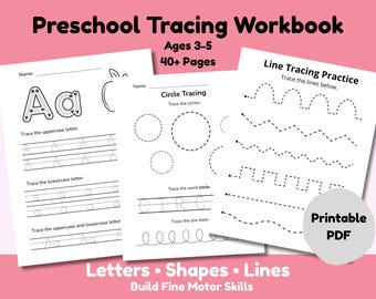 Preschool Tracing Workbook, Alphabet, Shapes, Lines, Fine Motor Skills (PDF Download)