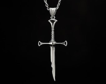 Oxidized Sterling Silver Broken Sword Necklace: Gothic Elven Cosplay Pendant