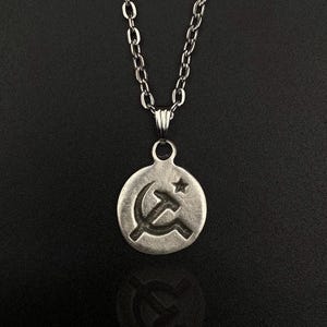 Sterling Silver Plated Sickle Hammer Necklace: Minimalist Political Jewelry