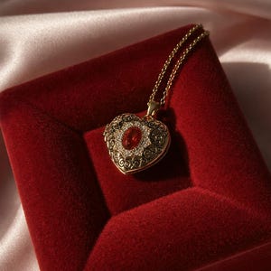 14k Gold Vintage Heart Locket Necklace, Anniversary Gift for Wife, Photo Memory Pendant