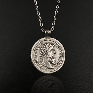 Pertinax Roman Coin /Marcus Aurelius Rome Coin / Ancient Coin Medallion / Silver Greek Necklace / Vintage Cameo Jewelry / Rome Coin Gifts