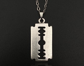 Razor Blade Pendant Necklace: Punk Goth Emo Jewelry, Steel Chain