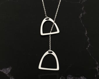 925 Sterling Silver Double Stirrup Necklace: Equestrian Horse Jewelry