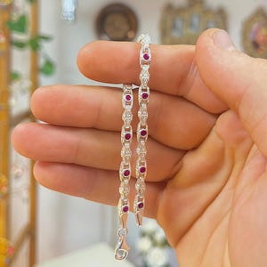 Handmade 925 Sterling Silver Ruby Bracelet, Byzantine Tennis Style