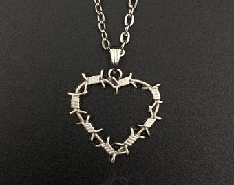 Spiky Heart Men Women Necklace, Heart Necklace, Heart Charm, Gothic Heart Necklace, Heart Locket, Birthday Present, Little Heart Pendant