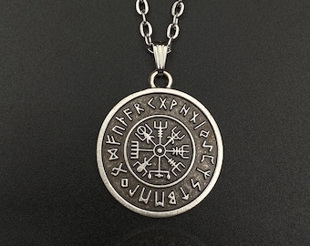 Vegvisir - Viking Compass Men Women Necklace, Helm Of Awe, Travelling Necklace, Viking Men Necklace, Norse Mythology, Viking Compass Jewelry