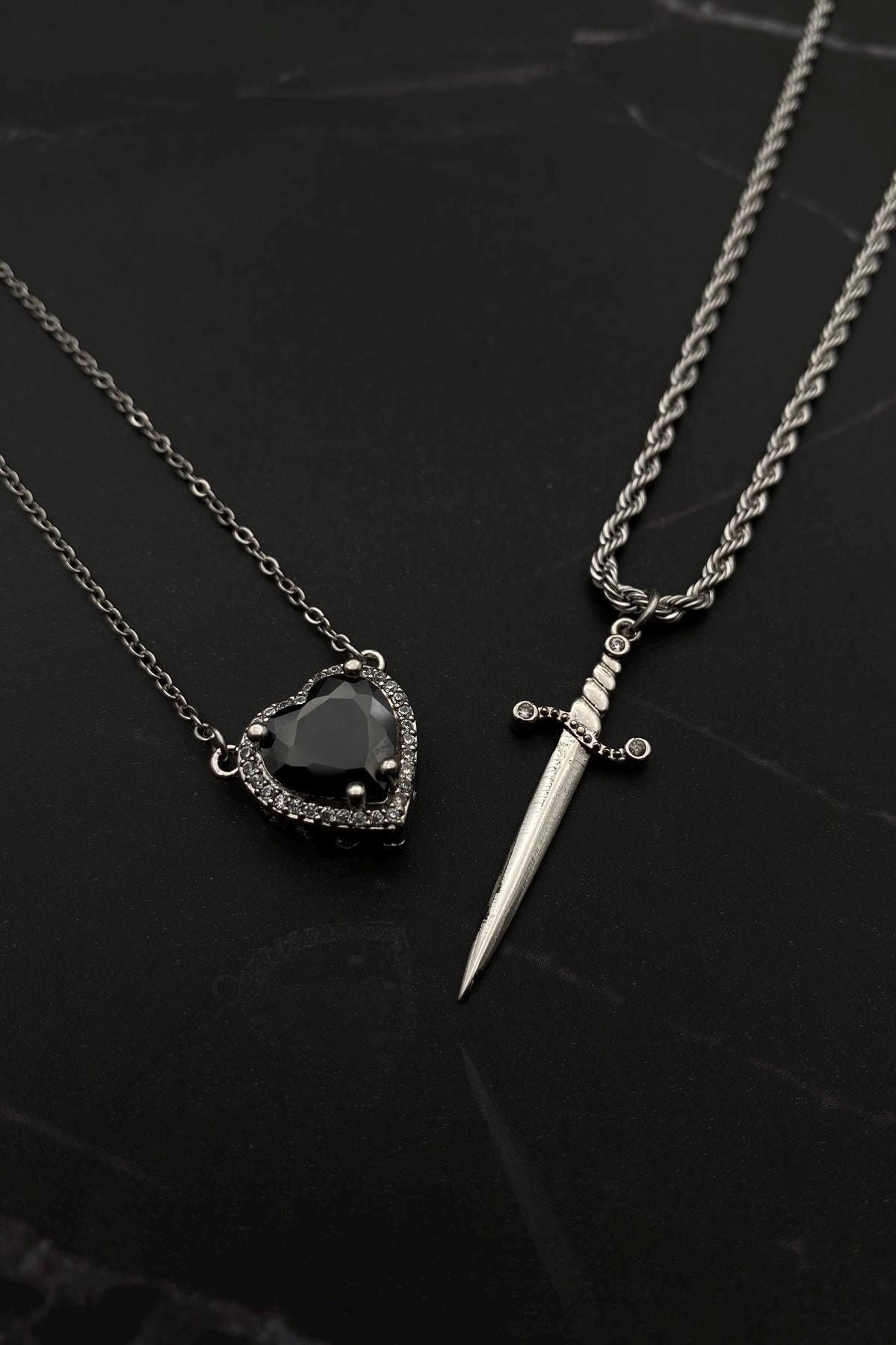Buy Black Heart Sword Matching Necklace, Y2K Goth Couple Jewelry