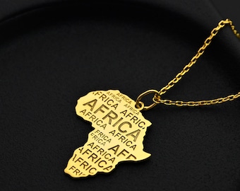 Gold Afrika Map Halskette, Sterling Silber Afrikanischer Anhänger