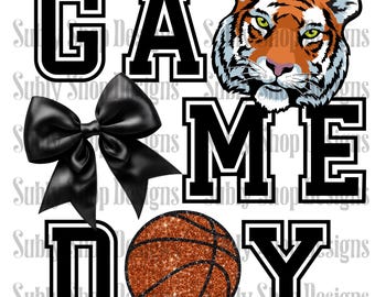 Tiger basketball game day png, tiger png, tiger basketball png, tiger dtf designs, basketball dtf designs