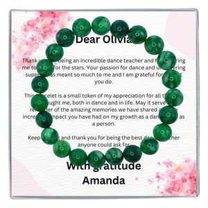 Dance Teacher Gifts, For Ballet Teacher Gift Jewelry with Card, Dance recital Bracelet Gift for teacher,  Green Jade Necklace