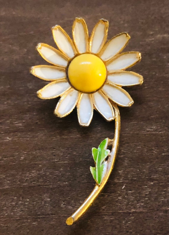 Signed WEISS enamel Daisy brooch