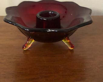 Fenton Ruby Red Amberina Taple Candel holder - lotus flower