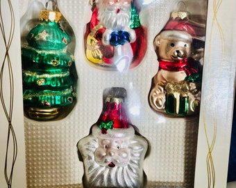 Set of four Glass Christmas Ornaments mercury style