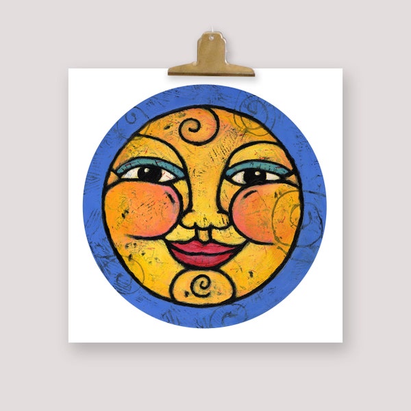 Whimsical Colorful Moon Face Mama Children's Nursery Art Print