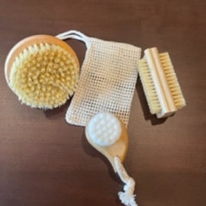 Bath Brush Set, Dry Brush, Nail and Facial Brush, Sisal Soap Bag, Bathroom Accessories, Spa Gift Set, Handmade Brush