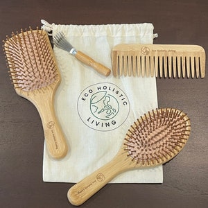 Hair Brush, Eco Friendly Hair Accessories, Bamboo Hair Brush Set, Unique Hair Comb, Self Care Kits, Ecofriendly Gift