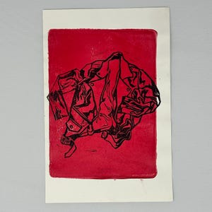 Leather jacket original linocut print
