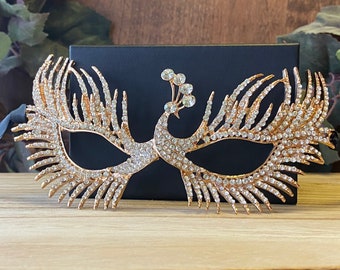 Masquerade mask Gold Crystal masquerade Rhinestone Masquerade Women Masquerade Sexy Masquerade Venetian Masquerade Crystal Peacock Mask