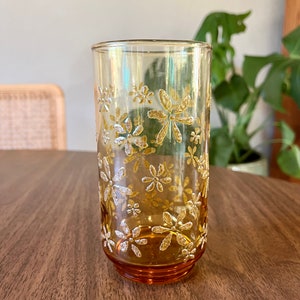 Vintage Libbey 1960's Amber Gold Glass Tumbler Patter Is Called “Gold Bouquet”