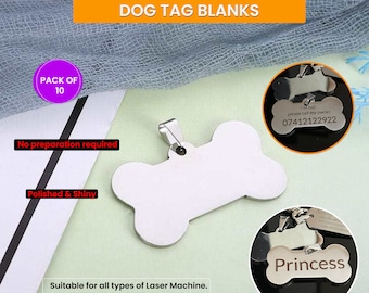 Placas de identificación para perros de acero inoxidable grabables – Paquete de 10 unidades