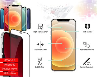 Protector de pantalla de cristal templado premium para iPhone, cobertura total, anti-rotura.