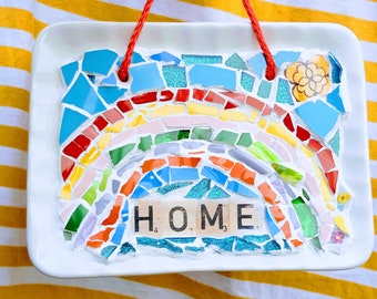 Rainbow Home mosaic plaque/handmade