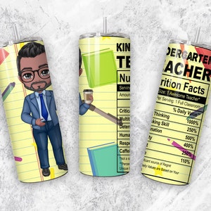 Customize your own Male Teacher Nutritional Facts 20oz Tumbler Wrap, Back To School Digital File, Digital Download,