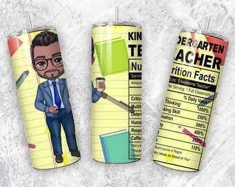 Customize your own Male Teacher Nutritional Facts 20oz Tumbler Wrap, Back To School Digital File, Digital Download,