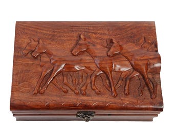 Jewellery organiser Horses Carved wooden Treen - Antique - Unique - Vintage Box