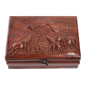 Caixa de joias em forma de elefante, esculpida à mão em madeira de sheesham – Porta-joias ornamentado para guardar objetos de decoração rústica.