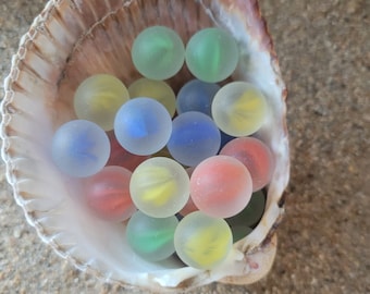 Sea Glass Cats Eye Marbles, Machine Tumbled Beach Decor, 0.5 Inch, 24 Count