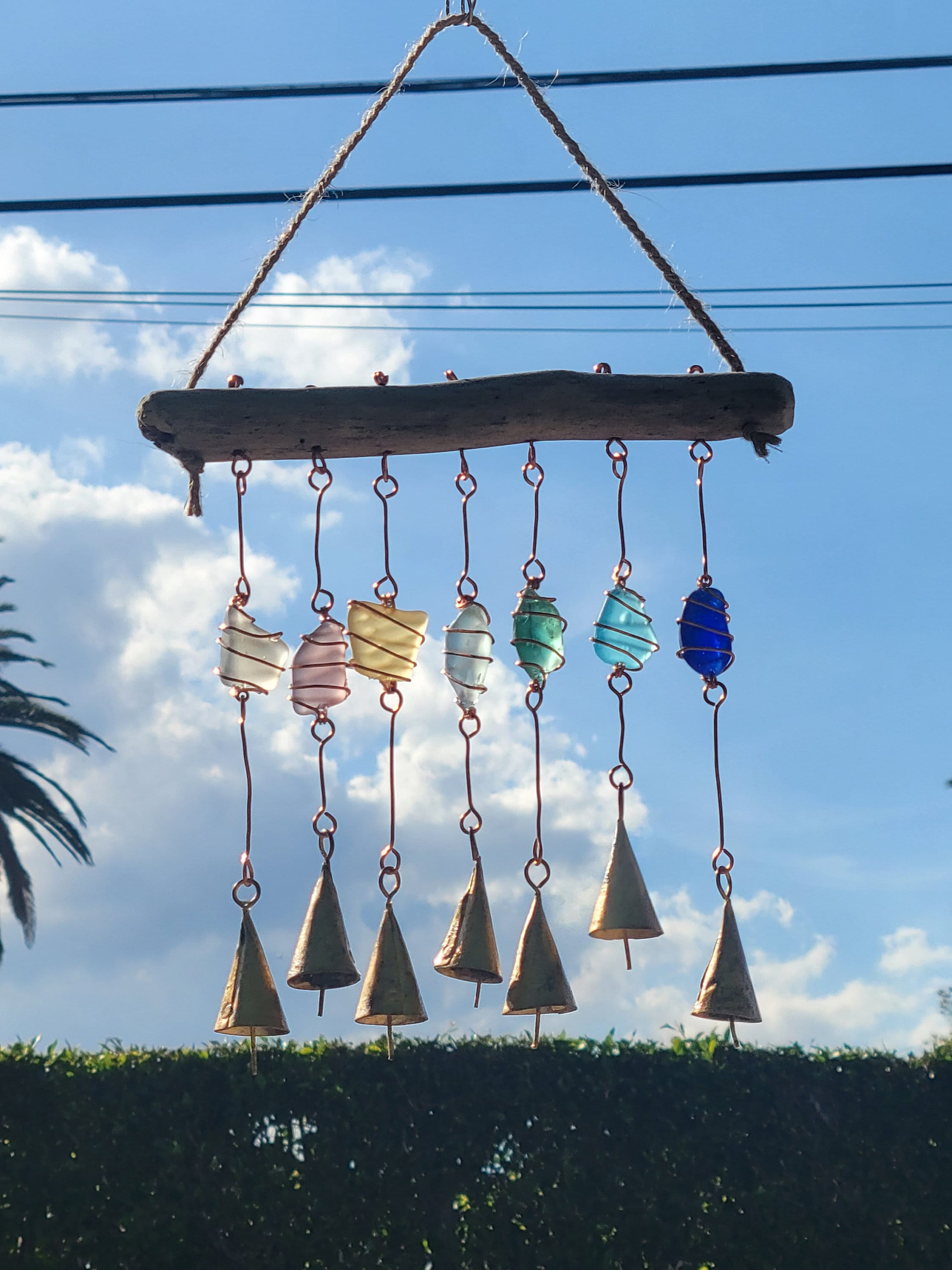 MARE Sea Glass Wind Chime, Mobile, Chime, Driftwood, Suncatcher, Beads 