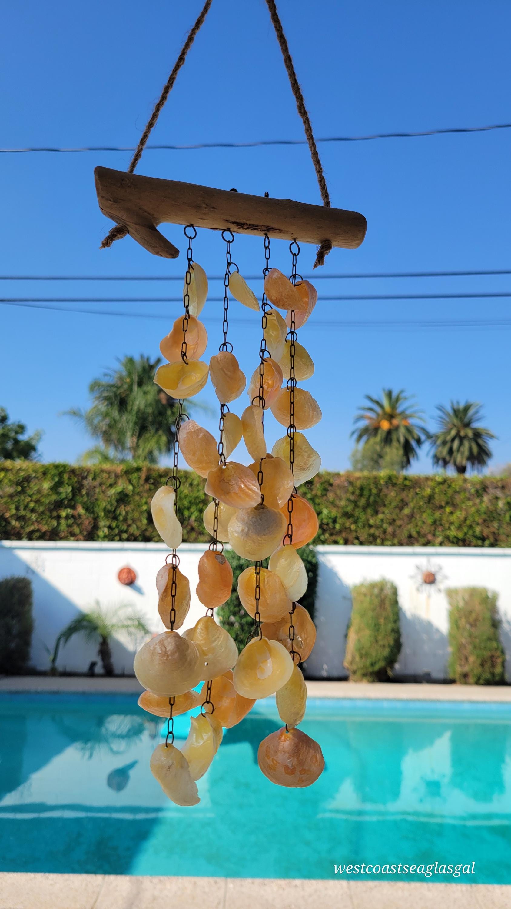 Jingle Shell Wind Chime, Driftwood Coastal Decor, Gentle Tinkling