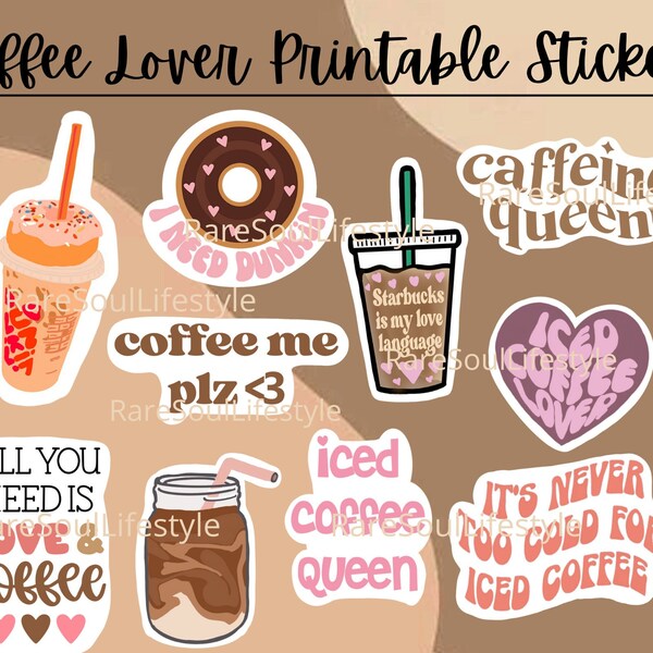 Iced Coffee Aesthetic Stickers | Coffee Lovers Printable Stickers | Coffee stickers svg | Cute Coffee Stickers | Iced Coffee Svg