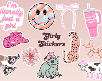 Girly Printable Stickers | Preppy Printable Stickers | Preppy Laptop Stickers | Coquette Aesthetic | Vsco Stickers |Stanley Cup Png