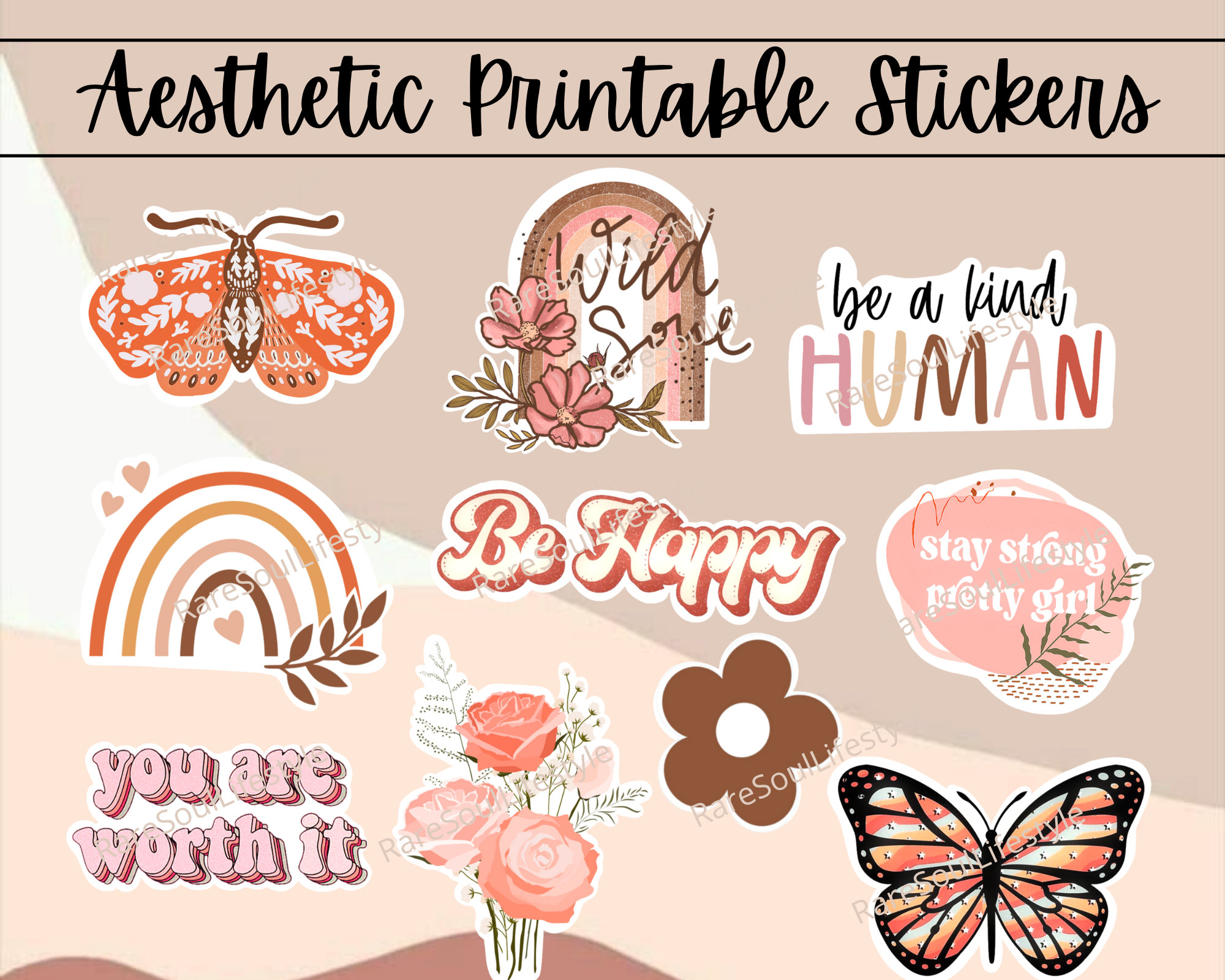 Aesthetic Boho Printable Stickers Boho Cute Stickers Etsy