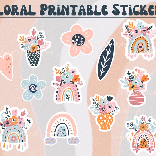 Floral Printable Stickers Aesthetic Flower Stickers Floral - Etsy
