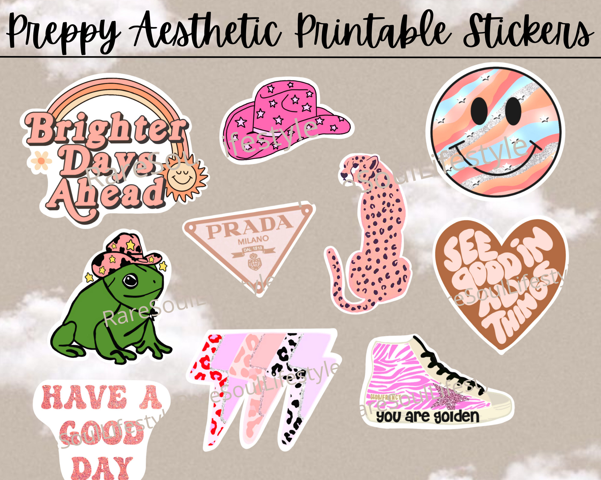 100 PCS Preppy Stickers Pink Stickers Pack, Aesthetic Stickers Water Bottle,Smile  Stickers,Vinyl Waterproof Stickers 