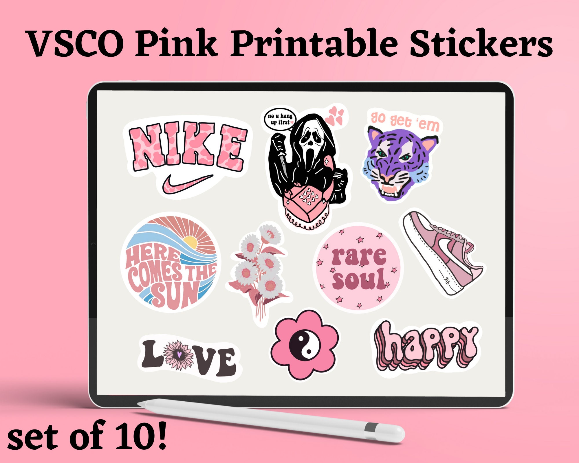 Preppy Stickers Aesthetic Stickers 50pcs, Cute Stickers Preppy Stuff Aesthetic Things for Adults Kids Girls Kechup Vinyl Waterproof Pink Stickers