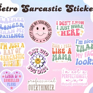 Retro Sarcastic Sticker Bundle | Boho Sarcastic Stickers | Sarcasm Digital Stickers | Printable Stickers | Boho Stickers | Wall Stickers