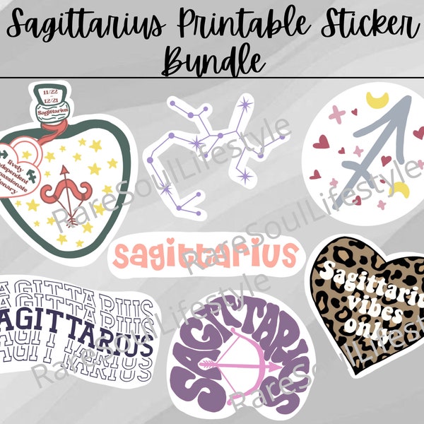 Sagittarius Printable Sticker Bundle | Sagittarius Stickers SVG | Cute Sagittarius Zodiac Stickers | Zodiac Printable Stickers