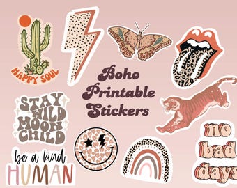 Boho Printable Stickers | GoodNotes Stickers | Cute Digital Planner Stickers | Stickers PNG | Leopard Print Stickers | Trendy Stickers