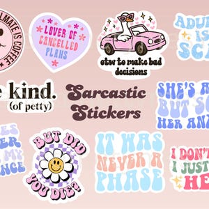Retro Sarcastic Sticker Bundle | Boho Sarcastic Stickers | Sarcasm Digital Stickers | Printable Stickers | Boho Stickers | Wall Stickers image 1
