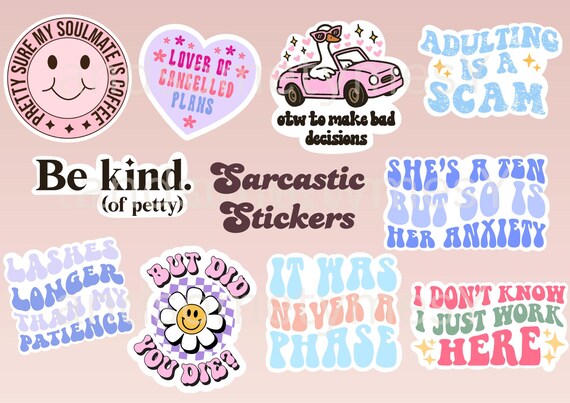 Retro Sarcastic Sticker Bundle | Boho Sarcastic Stickers | Sarcasm Digital Stickers | Printable Stickers | Boho Stickers | Wall Stickers