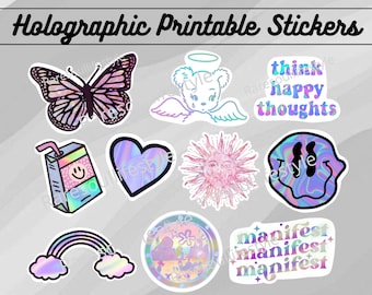 Holographic Printable Stickers | Iridescent Stickers PNG | Cute Printable Stickers | Retro Groovy Stickers Svg | Printable Stickers