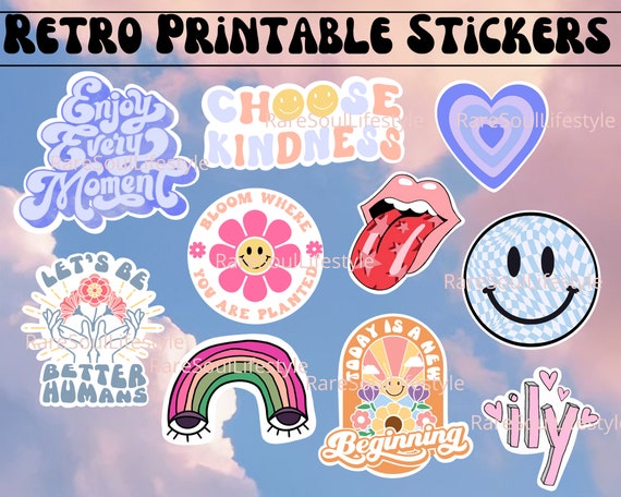 Retro Cute Printable Stickers | mental health stickers | cute laptop  stickers | Retro Cute sticker download | Aesthetic Printable Stickers